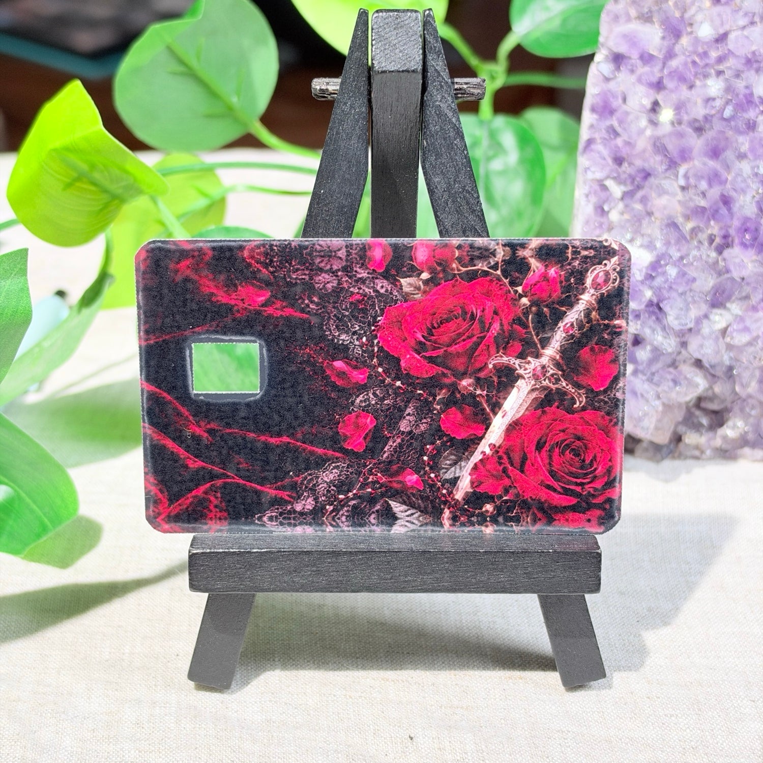 Rose & Dagger Card Skin – Dark Romance Red Roses Debit & Credit Card Sticker by The Sticker Era