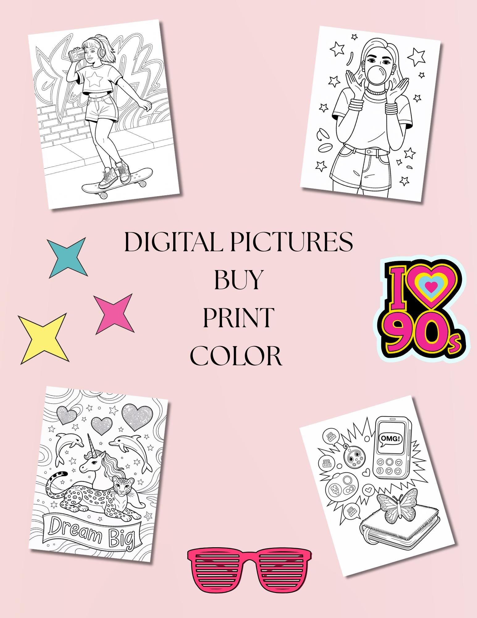 90s Nostalgia Coloring Book: Retro Pop Culture Art (45 Page Digital Download) __etsy:6909588186