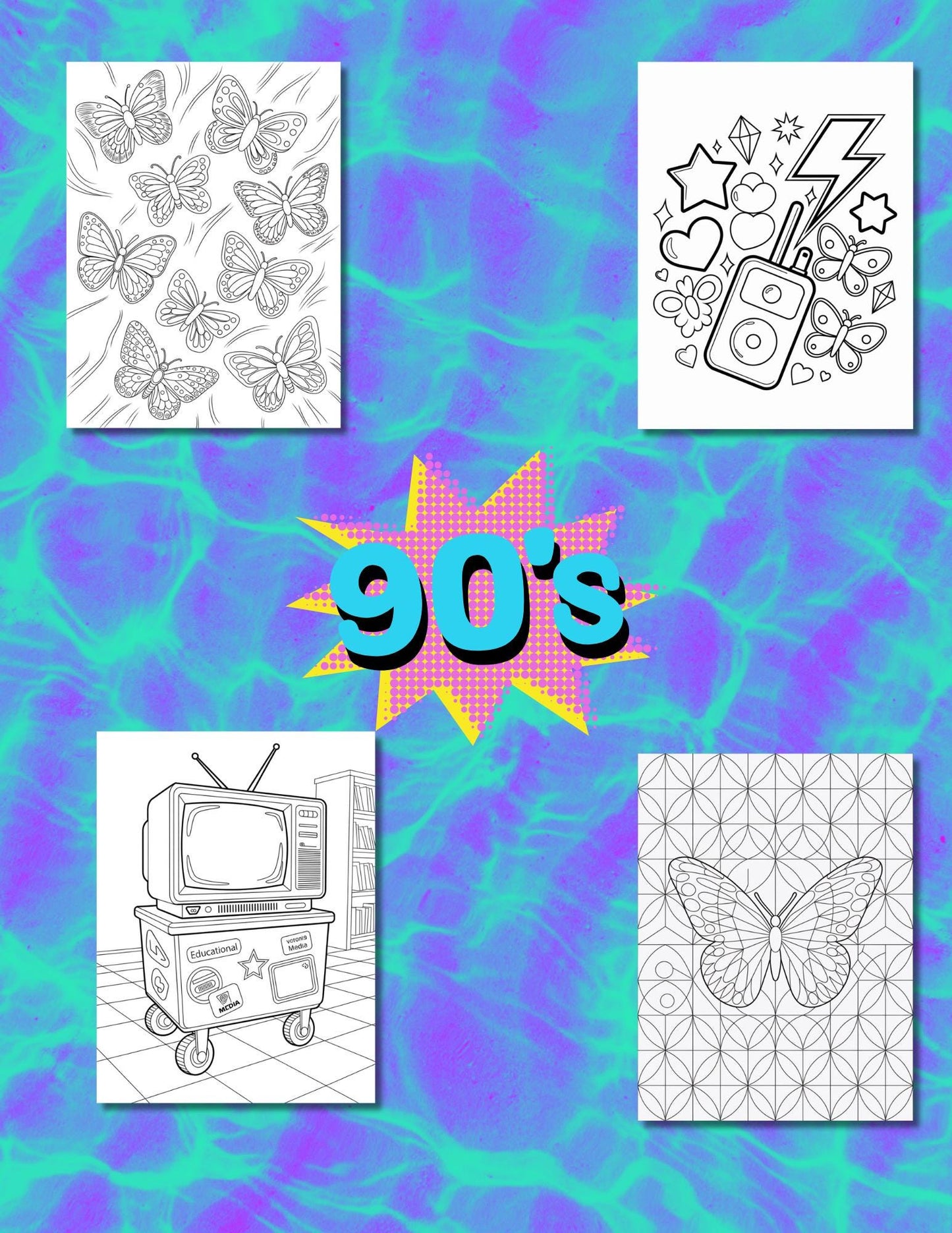 90s Nostalgia Coloring Book: Retro Pop Culture Art (45 Page Digital Download) __etsy:6957562317