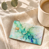 Sage green marble card skin on a champagne silk scarf by The Sticker Era
