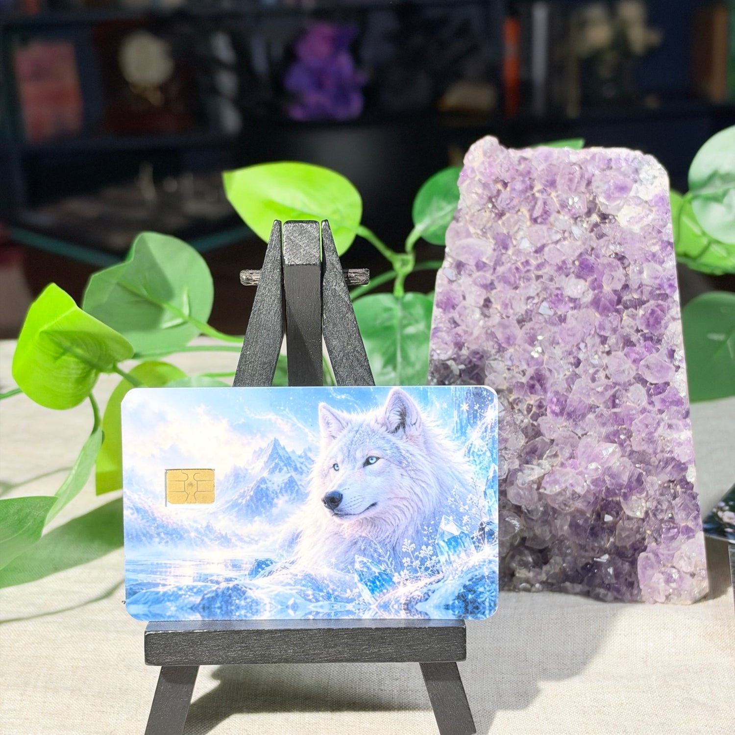Snow Wolf Card Skin – White Wolf in Icy Mountains Debit & Credit Card Sticker by The Sticker Era