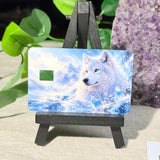 Snow Wolf Card Skin – White Wolf in Icy Mountains Debit & Credit Card Sticker by The Sticker Era