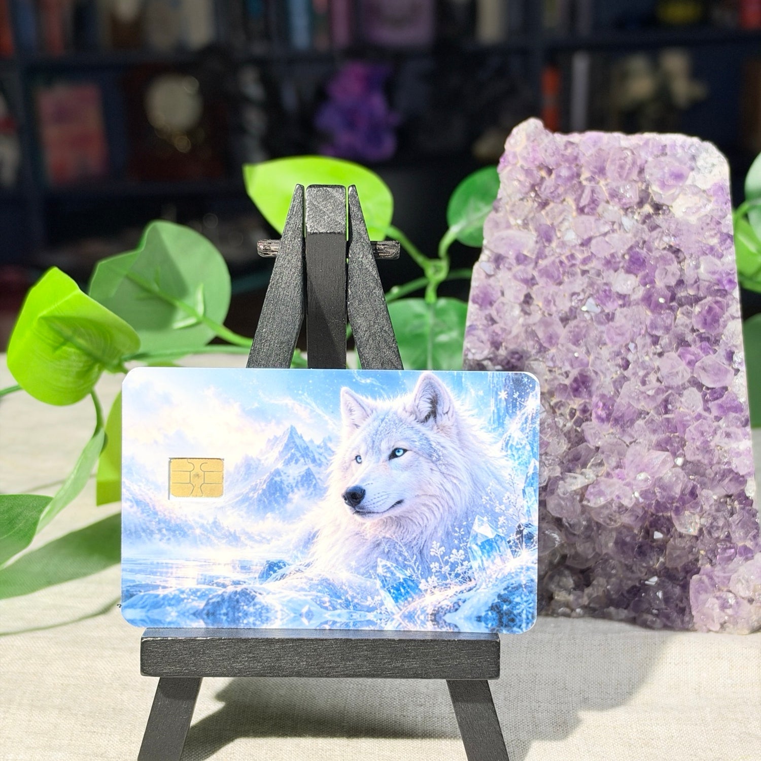 Snow Wolf Card Skin – White Wolf in Icy Mountains Debit & Credit Card Sticker by The Sticker Era