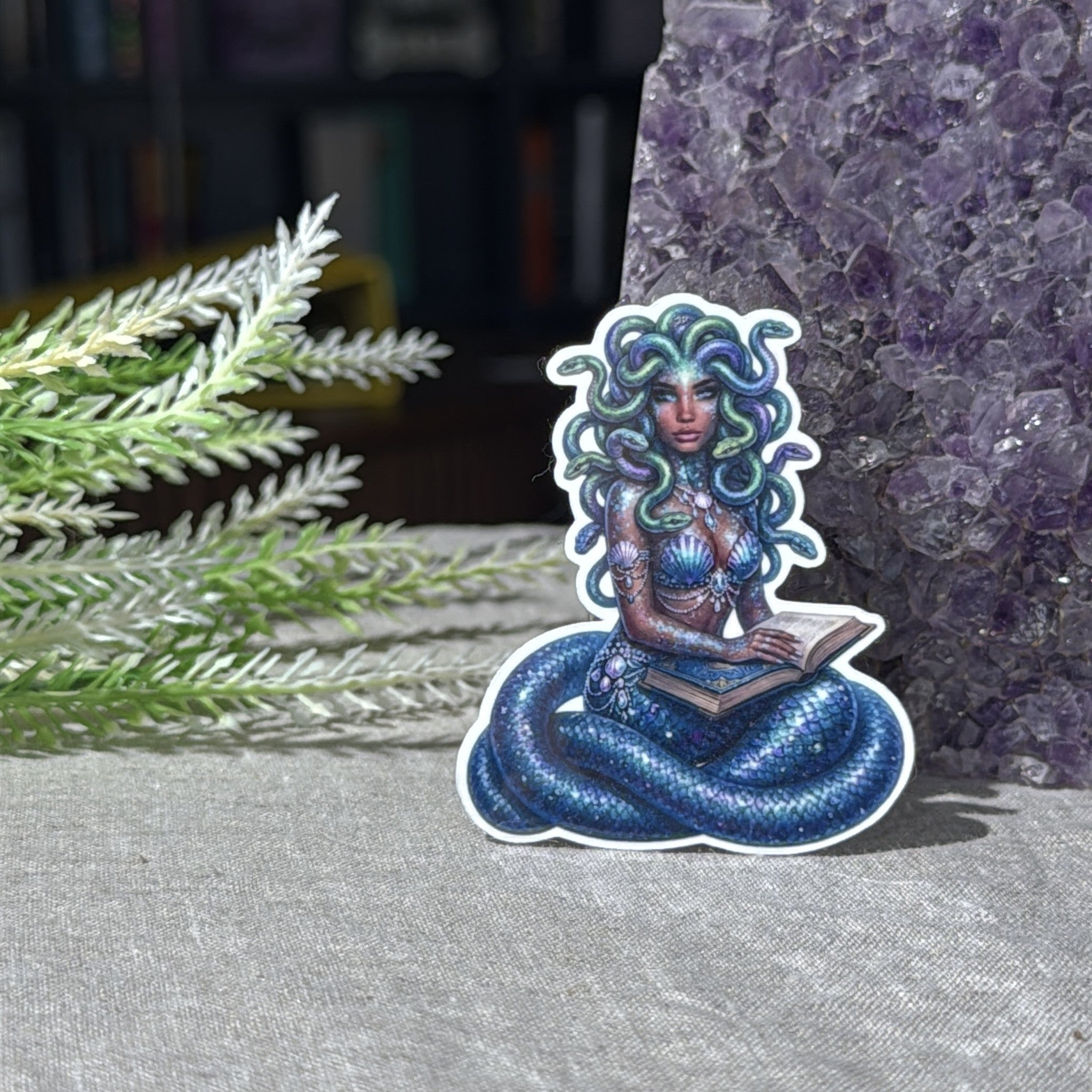 Bookish Medusa Sticker Set of 2, Reading Gorgon Waterproof Vinyl for Kindle & Laptop by The Sticker Era