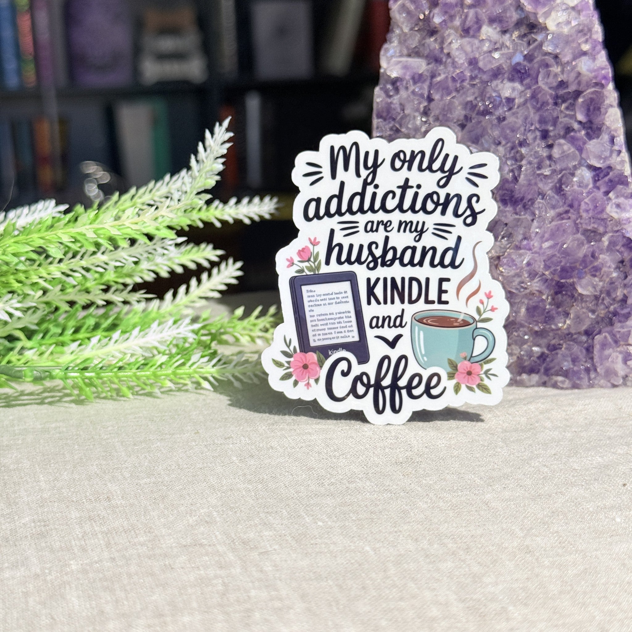 Husband, Kindle & Coffee Sticker | Bookish Reading Addict Humor Vinyl Decal by The Sticker Era