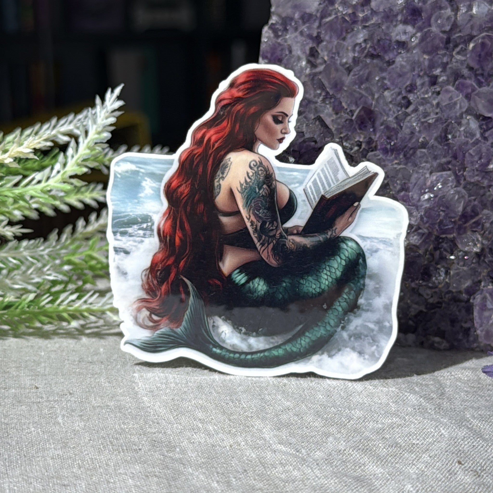 Tattooed Mermaid Reading Sticker | Bookish Vinyl Decal by The Sticker Era