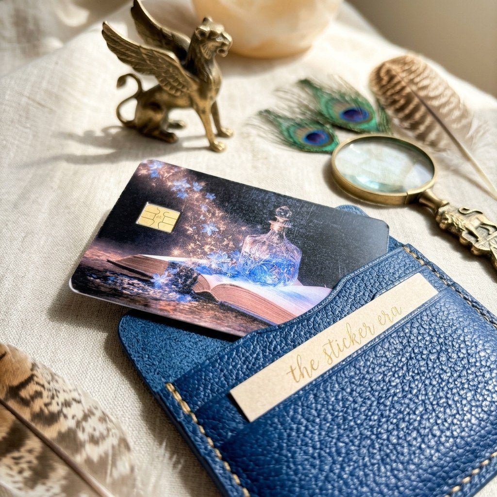Starlight Potion Card Skin – Glowing Blue Bottle Debit & Credit Card Sticker by The Sticker Era