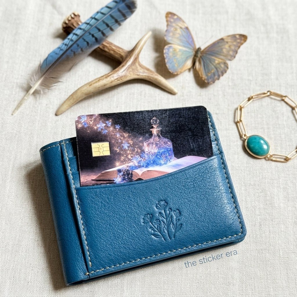 Starlight Potion Card Skin – Glowing Blue Bottle Debit & Credit Card Sticker by The Sticker Era