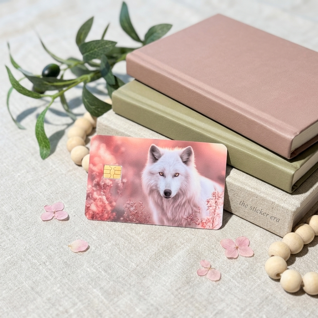 White Wolf Card Skin – Blush Pink Wolf Debit & Credit Card Sticker by The Sticker Era