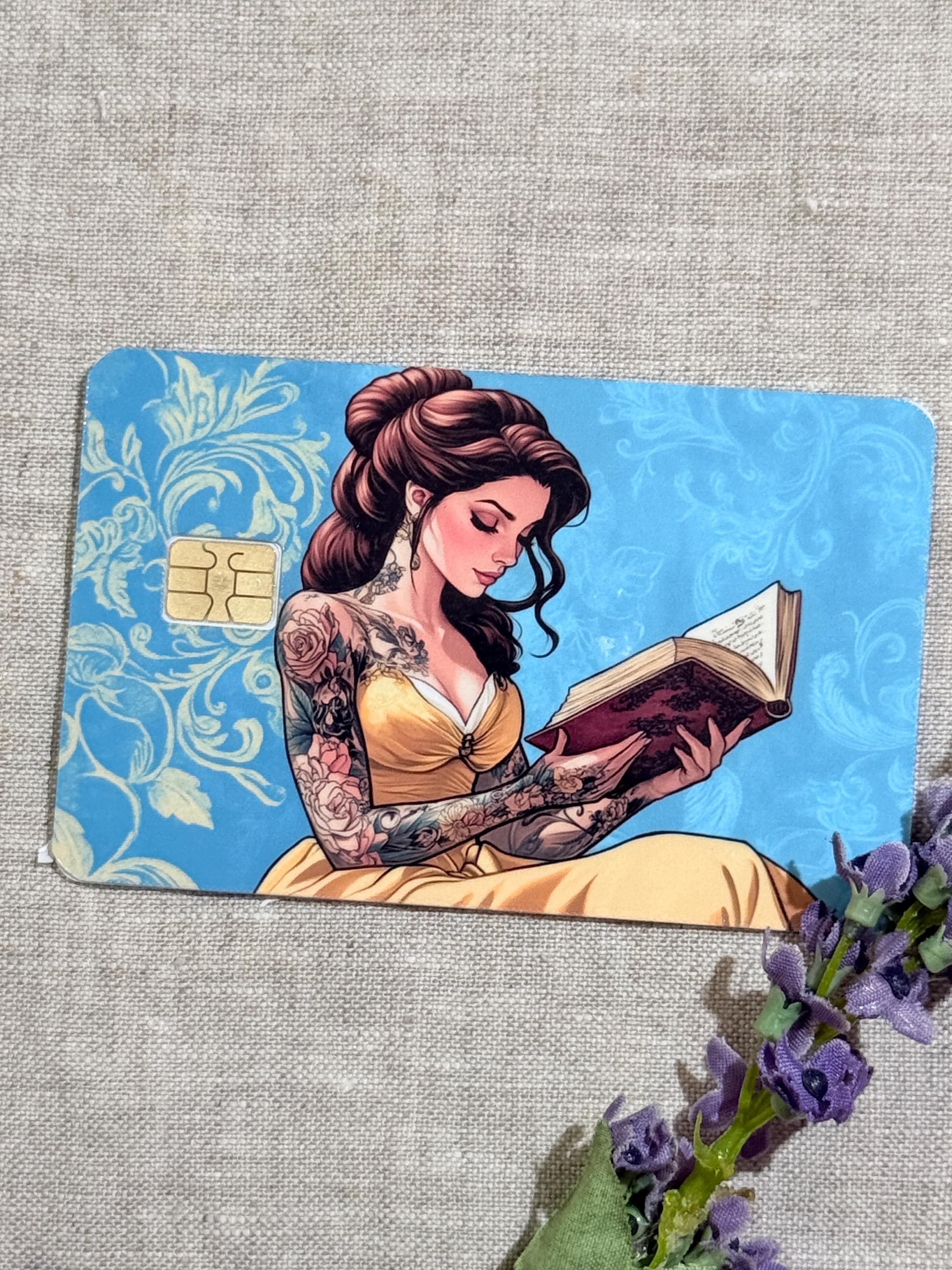 Tattooed Princess Card Skin styled flat lay, fairytale debit card sticker by The Sticker Era