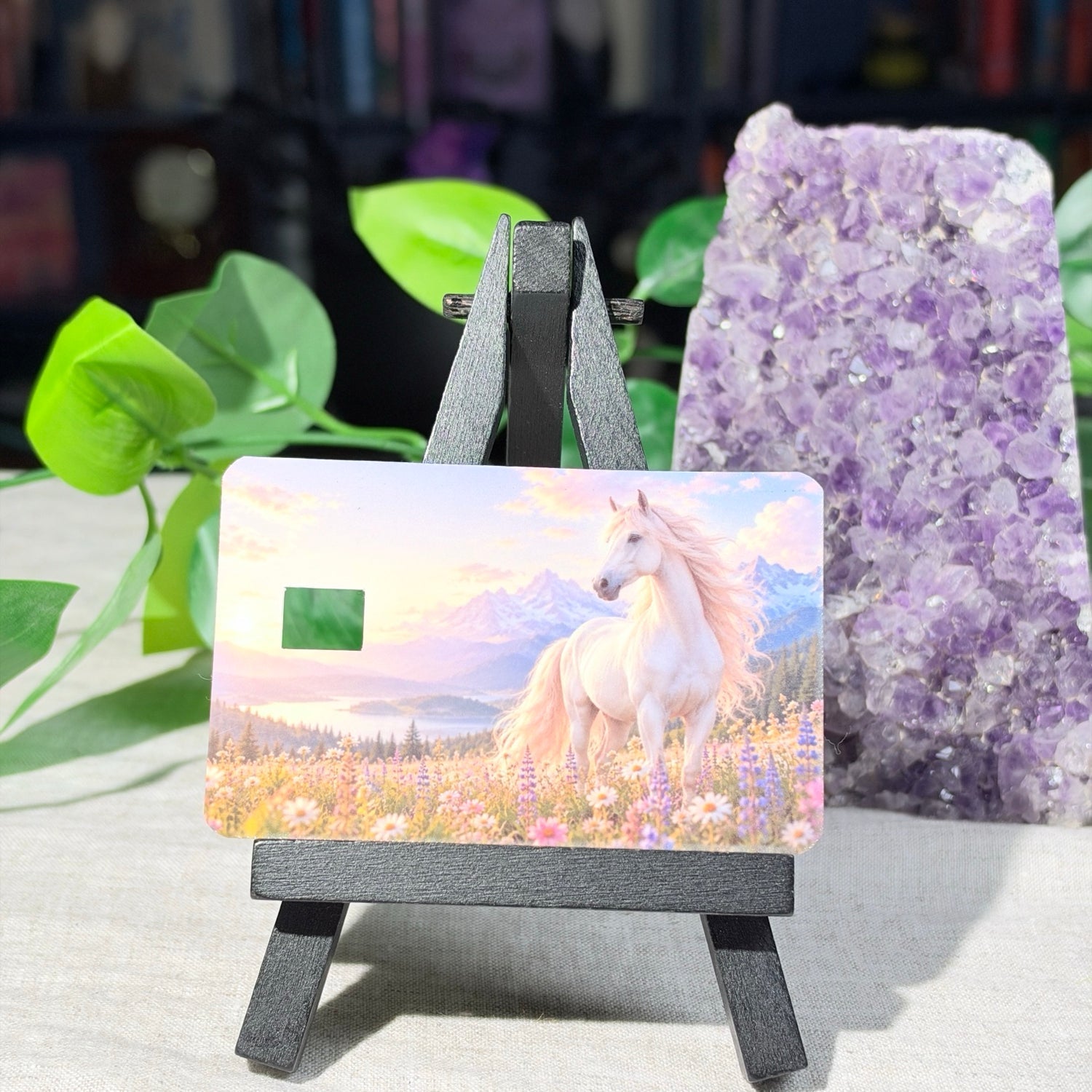 White Horse Card Skin – Wildflower Meadow & Mountains Debit & Credit Card Sticker by The Sticker Era