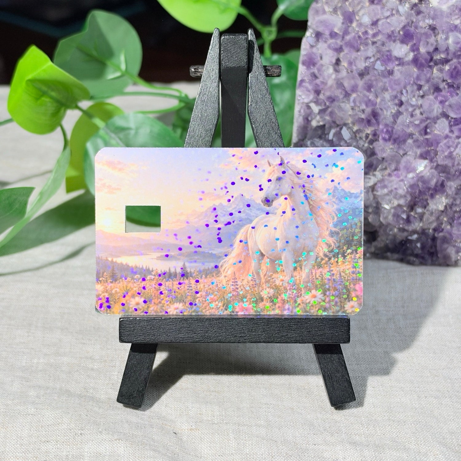 White Horse Card Skin – Wildflower Meadow & Mountains Debit & Credit Card Sticker by The Sticker Era