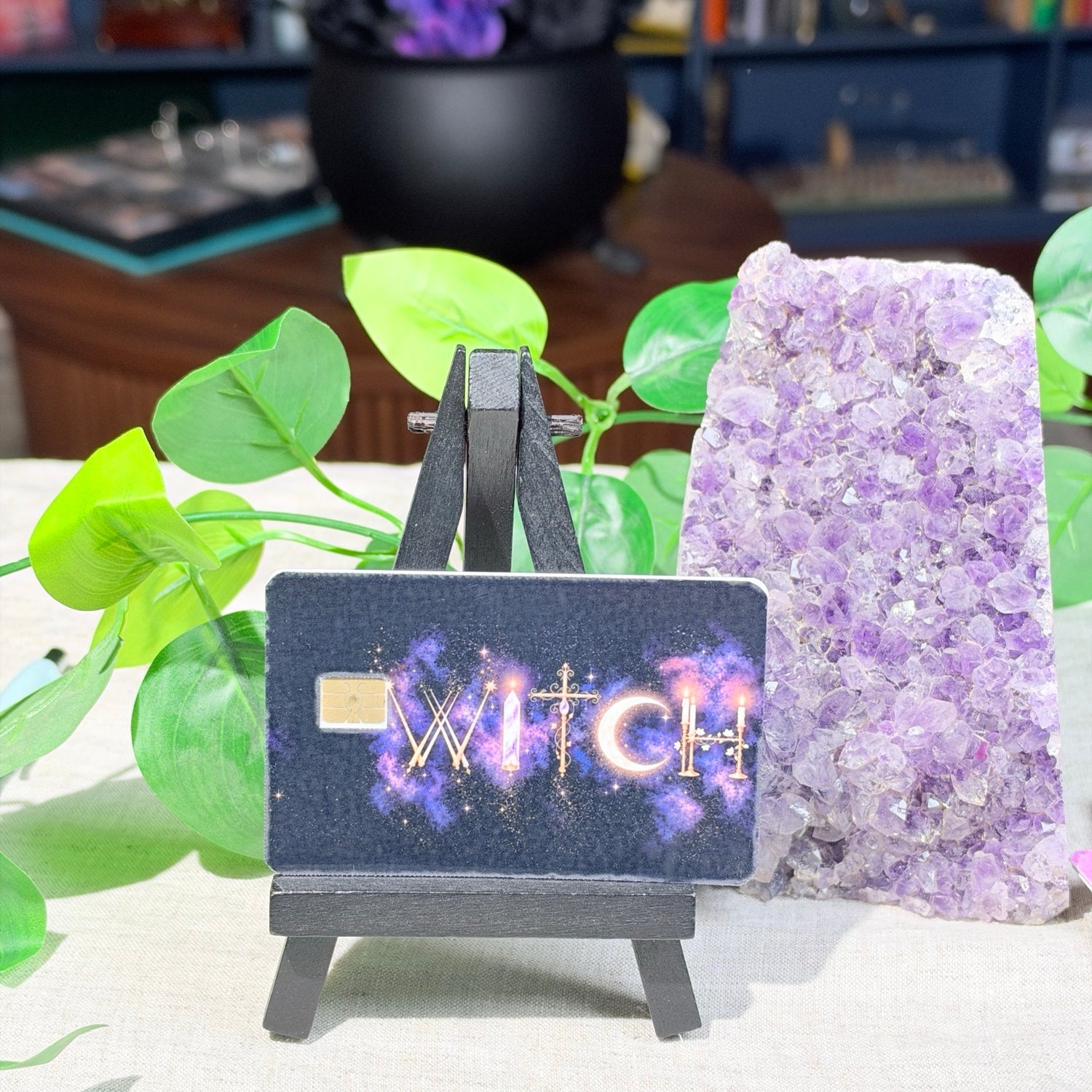 Witch Card Skin – Celestial Moon & Crystal Lettering Debit & Credit Card Sticker by The Sticker Era