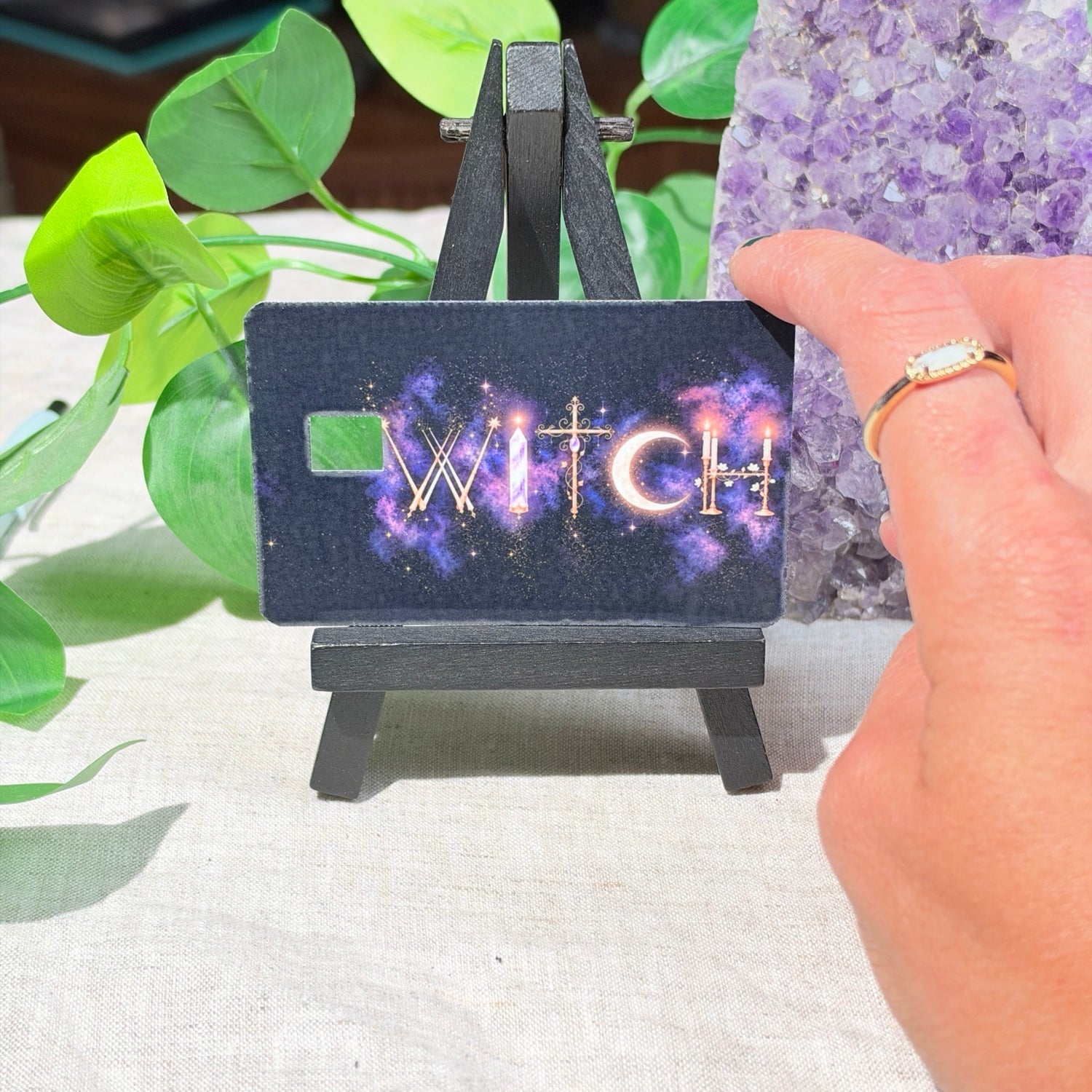 Witch Card Skin – Celestial Moon & Crystal Lettering Debit & Credit Card Sticker by The Sticker Era
