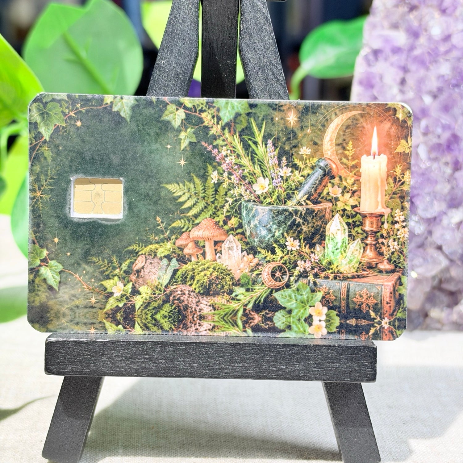 Witchy Apothecary Card Skin – Moon, Candle & Herbs Debit & Credit Card Sticker by The Sticker Era