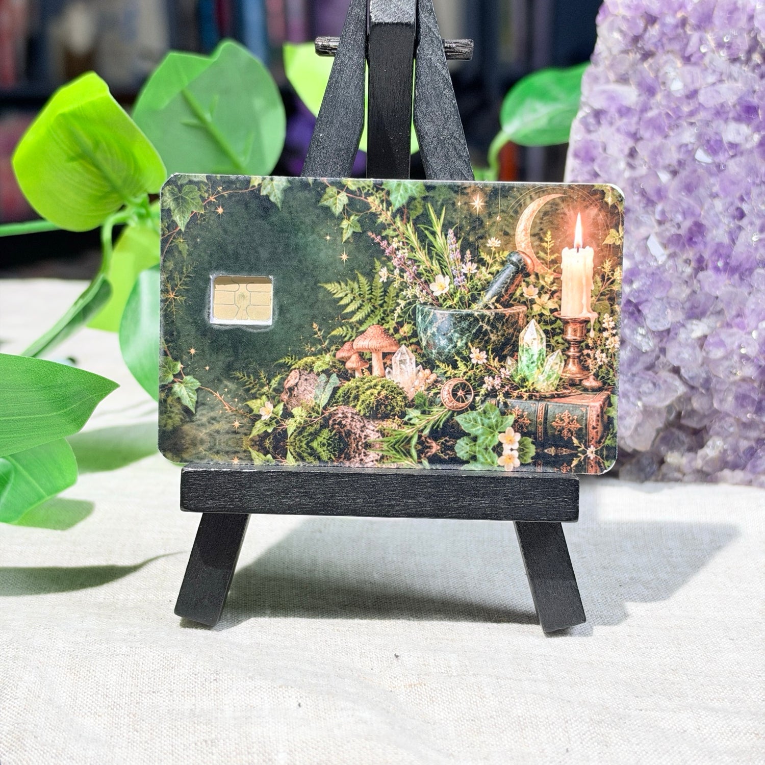 Witchy Apothecary Card Skin – Moon, Candle & Herbs Debit & Credit Card Sticker by The Sticker Era
