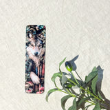 Wolf in the library laminated bookmark on linen by The Sticker Era